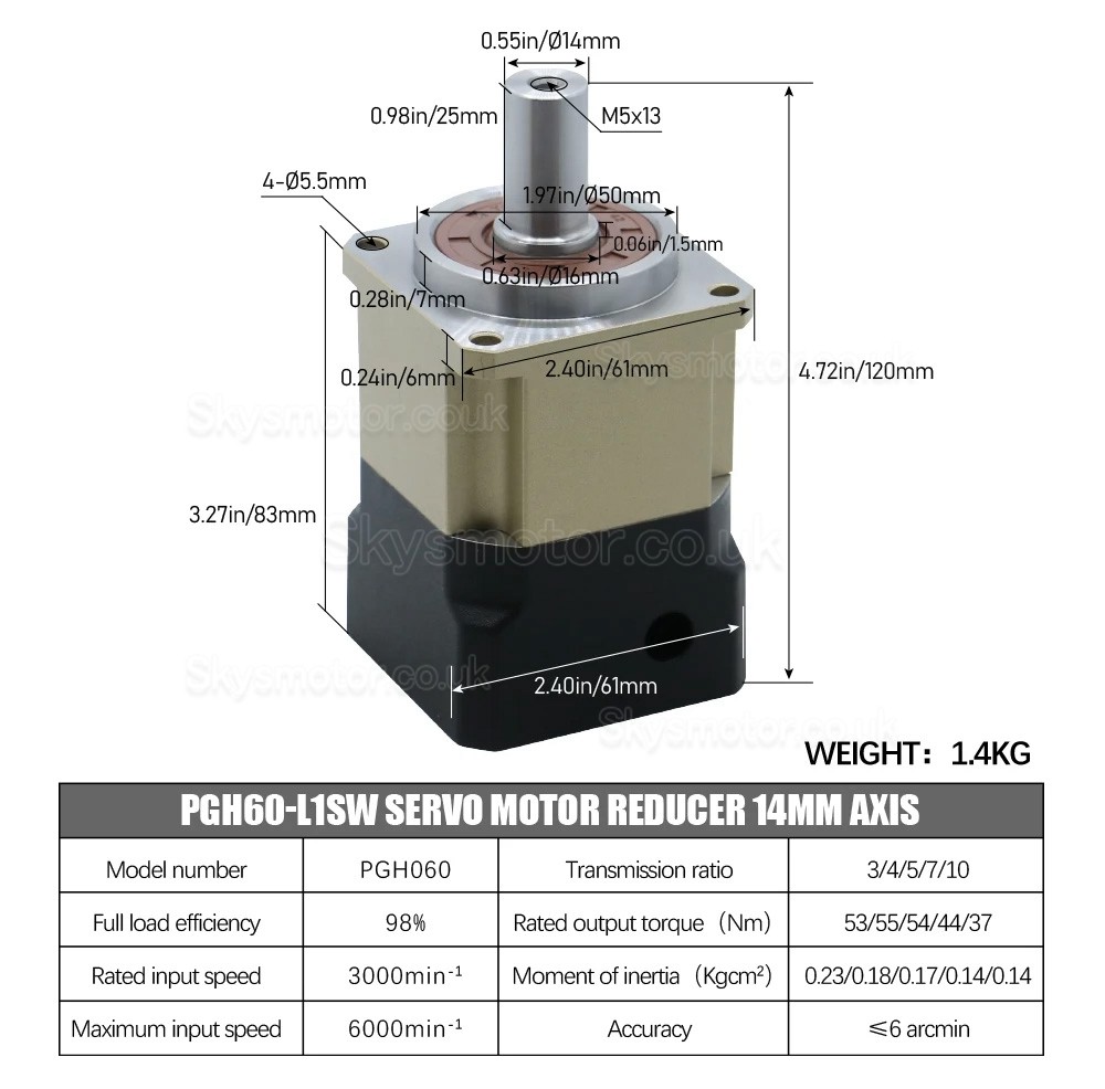 PGH60 Series Helical Planetary Gearbox Max.Ratio 10:1 PGH60-L1SW-SERVO Backlash 6 Arc-min for Nema 23,24 Servo Motor